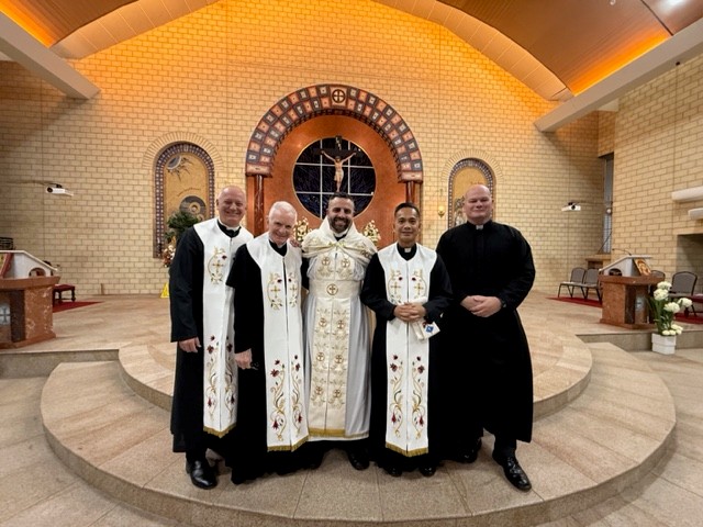 Ordination of Fr Ray Le Fakhry on the 22 August 2026 standing with four of his fellow military chaplains