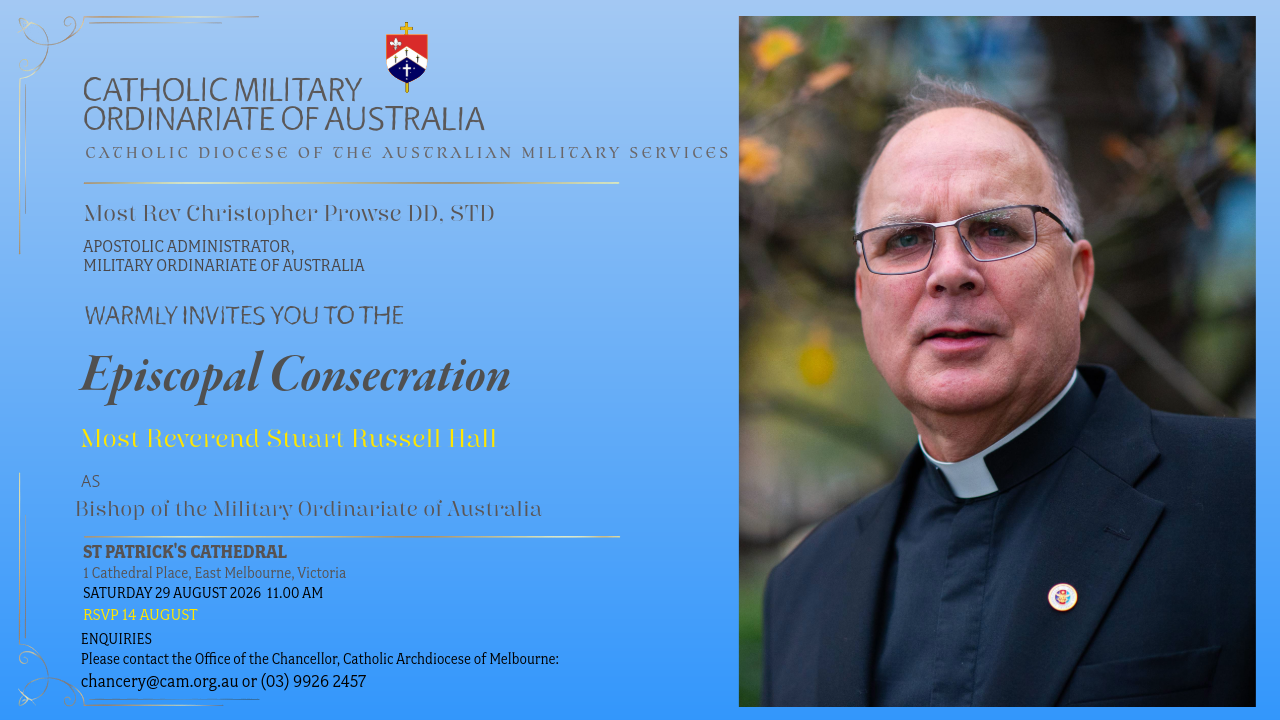 Invitation to the Episcopal Consecration of Bishop Stuart Hall at St Patricks Cathedral in Melbourne Victoria Australia 
