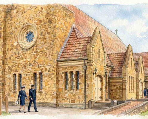water colour image of HMAS Cerberus