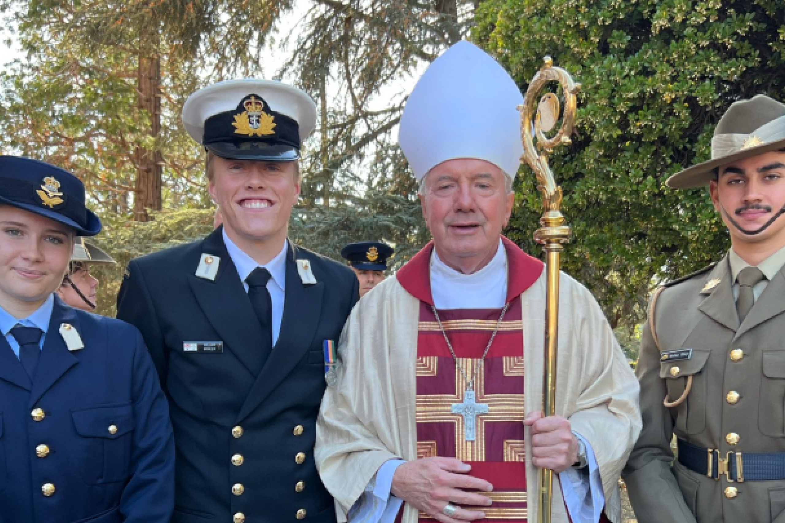 ADFA cadets with Archbishop Prowse at ANZAC Day Mass