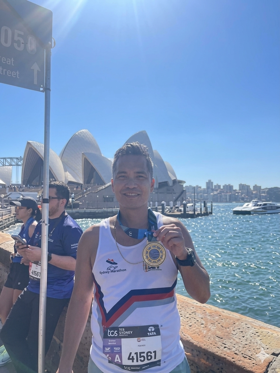 Fr Joel Vergara after his run in the Sydney Marathon on the 30 August 2026