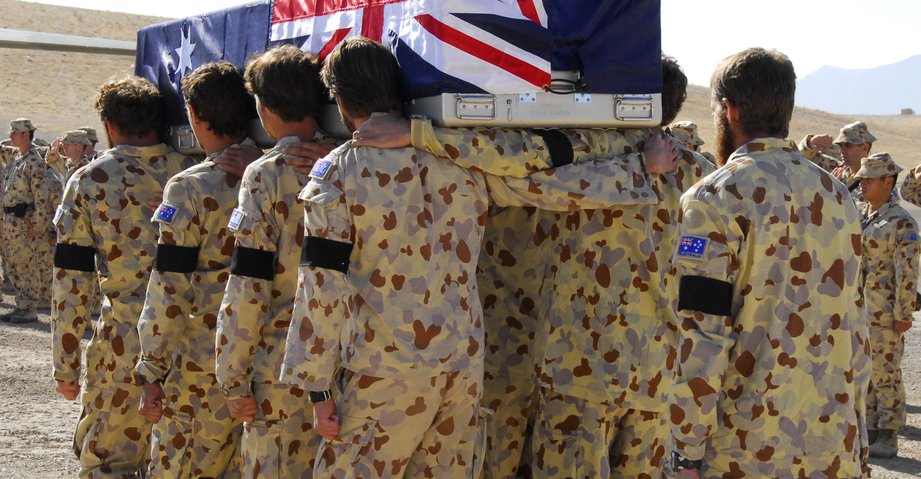 Australian military soldier carry the coffin of a fallen soldier