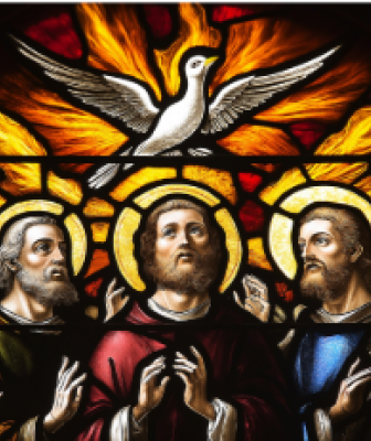 pentecost stained glasses window of the apostles