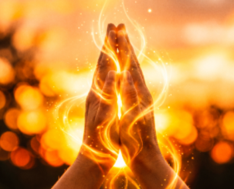 holy hands a flamed with holy sacred fire